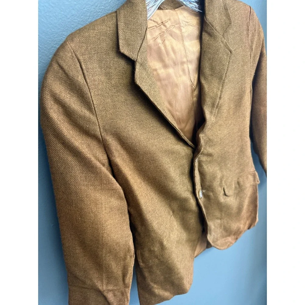 Vintage 60s Woven Tweed Blazer Boys Size M Brown‎ Church Coat Jacket